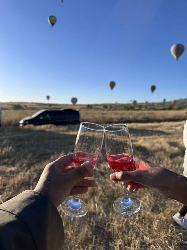 A toast after landing from the hot air balloon flight