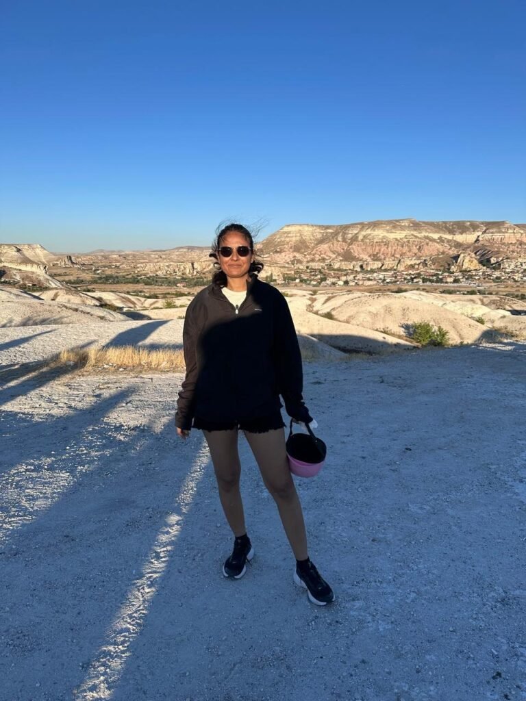 Sanju with her helmet after the ATV ride in Cappadocia