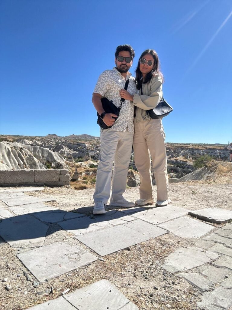 Tushar and Sanju at a valley viewpoint in Cappadocia