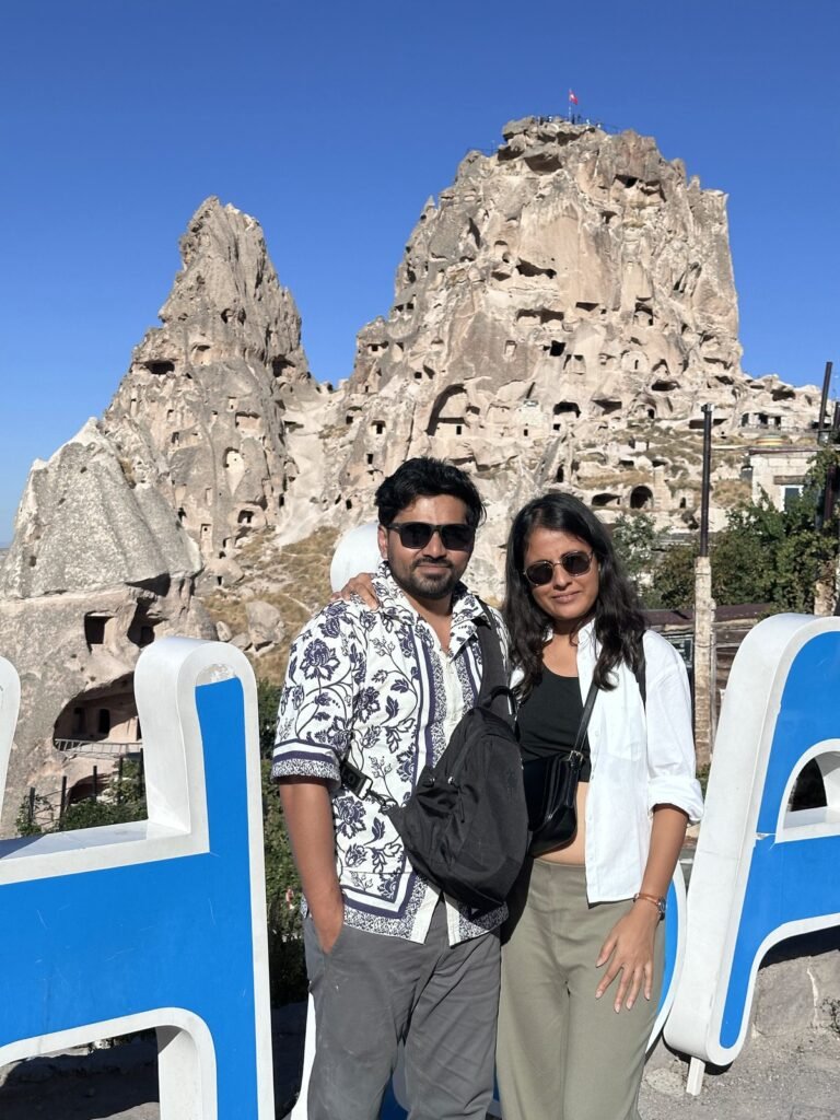Tushar and Sanju at Uçhisar Castle, Cappadocia